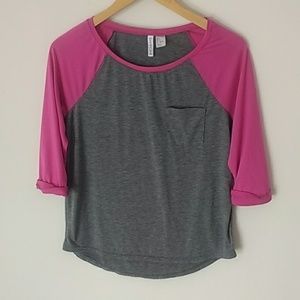 H&M Gray and Pink Baseball Pocket 3/4 Sleeve Tee